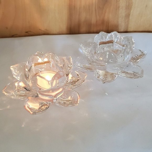 2012 Partylite Lotus Flower Votive Holder set of 2 tealights  P91289 floral - Picture 1 of 12